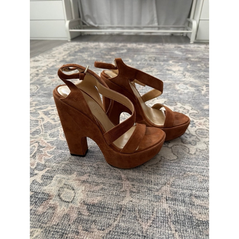 Stuart Weitzman Saucy Suede Platform Heels Brown
